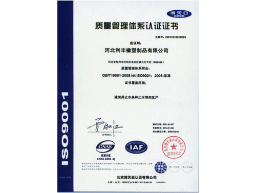 ISO9001—2008質(zhì)量管理體系認(rèn)證,利豐橡塑
